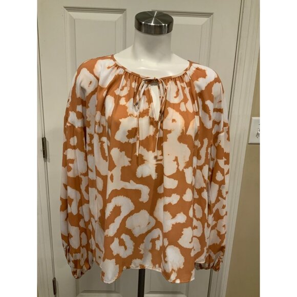 Elizabeth and James Brown & Off White Spotted Tie Dye V-Neck Blouse Size XXL - Picture 1 of 9